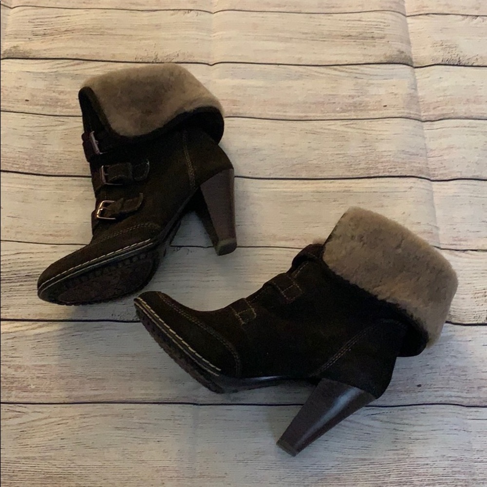 Sofft Skagen Brown Suede Shearling Cuff Boots